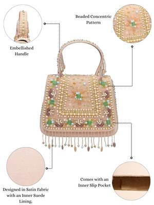 Anekaant blush & bead pink satin concentric beadwork embellished clutch 4