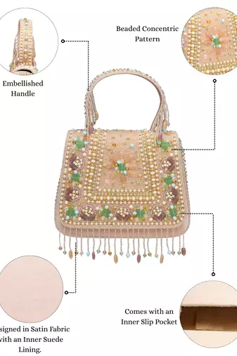 Anekaant blush & bead pink satin concentric beadwork embellished clutch