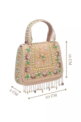 Anekaant blush & bead pink satin concentric beadwork embellished clutch