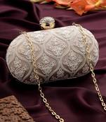 Anekaant woven reverie lilac faux silk floral vine embroidered clutch