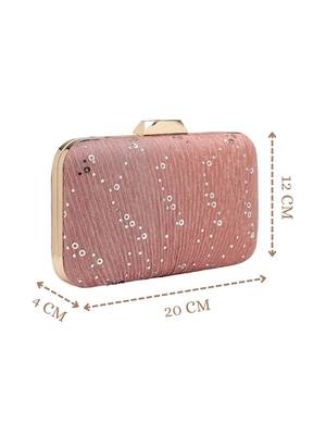 Anekaant woven reverie pink georgette pleated sequined fabric clutch 5