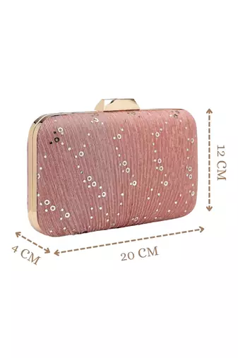 Anekaant woven reverie pink georgette pleated sequined fabric clutch