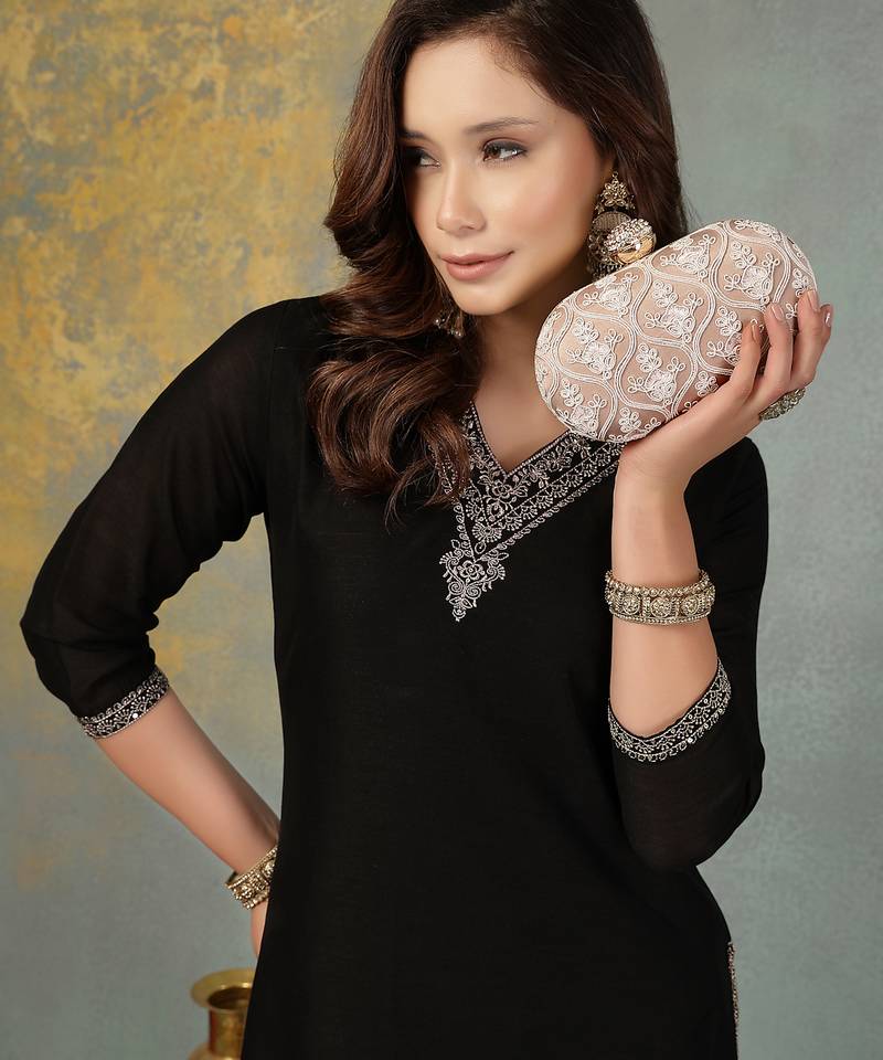 Anekaant woven reverie lilac faux silk floral vine embroidered clutch