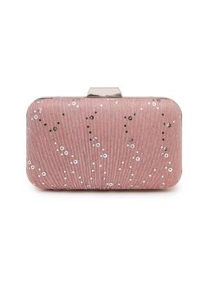 Anekaant woven reverie pink georgette pleated sequined fabric clutch 6