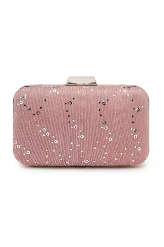 Anekaant woven reverie pink georgette pleated sequined fabric clutch