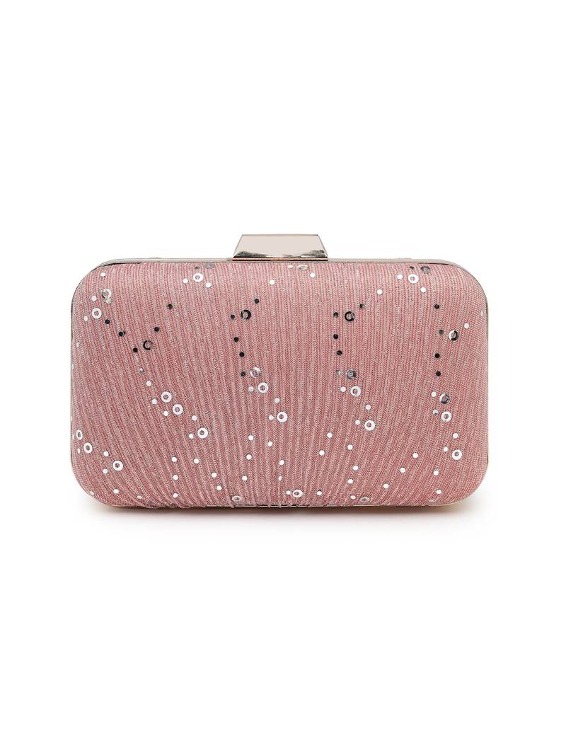 Anekaant woven reverie pink georgette pleated sequined fabric clutch