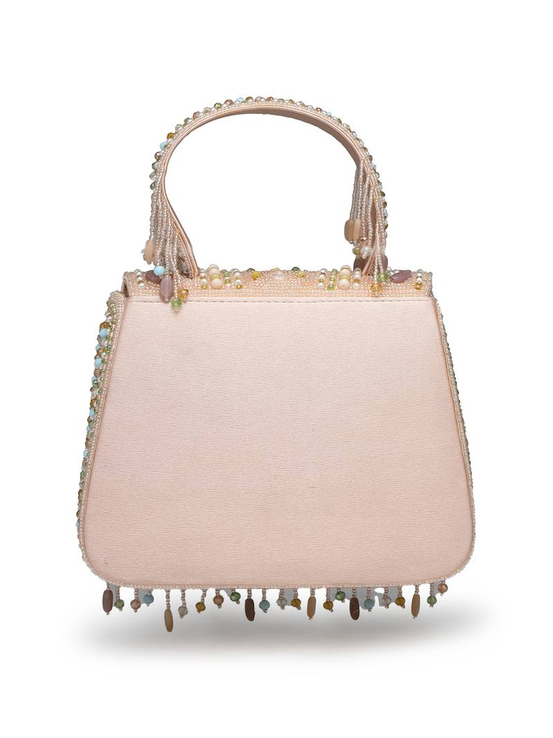 Anekaant blush & bead pink satin concentric beadwork embellished clutch