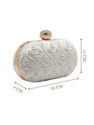  woven reverie white faux silk floral vine embroidered clutch 5