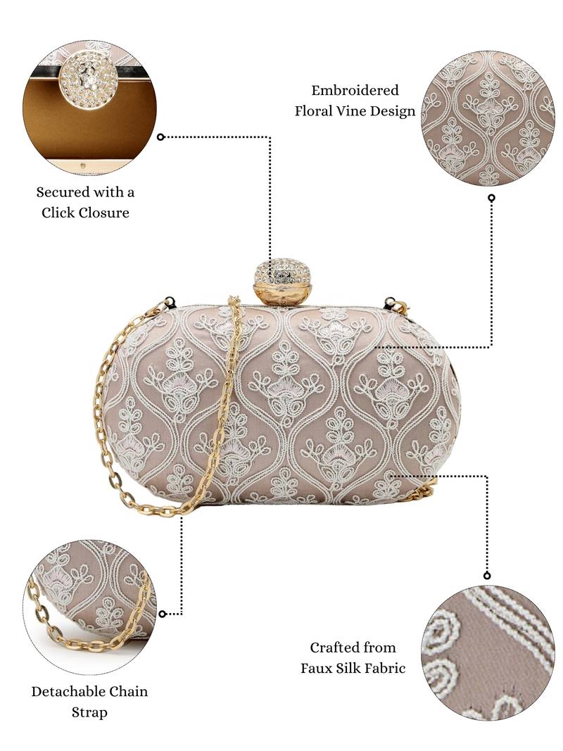 Anekaant woven reverie lilac faux silk floral vine embroidered clutch