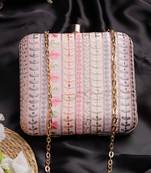 Anekaant woven reverie pink faux silk floral embroidered clutch