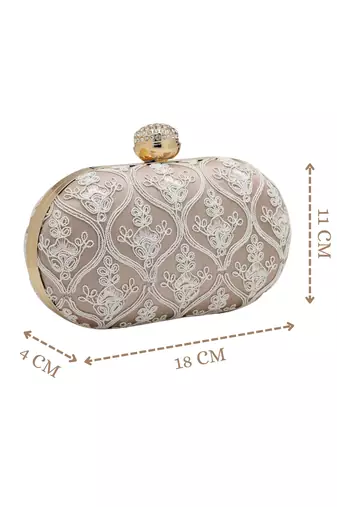 Anekaant woven reverie lilac faux silk floral vine embroidered clutch