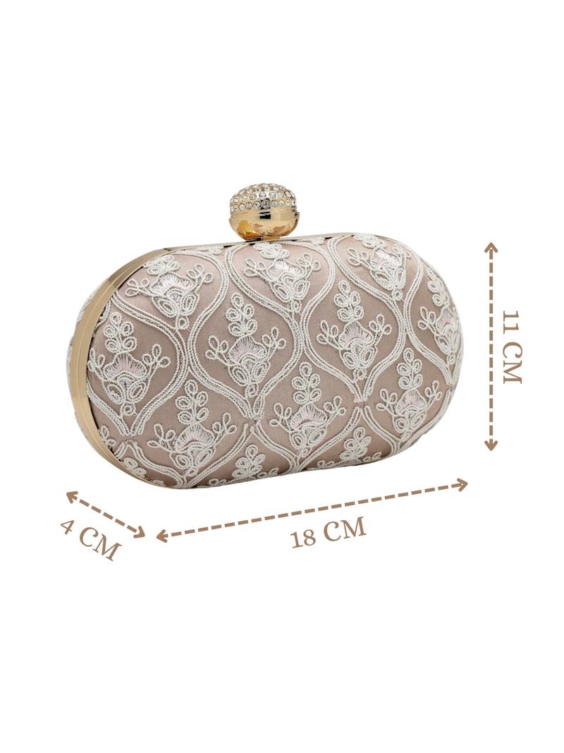 Anekaant woven reverie lilac faux silk floral vine embroidered clutch