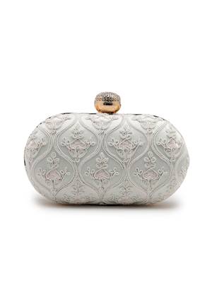  woven reverie white faux silk floral vine embroidered clutch 6