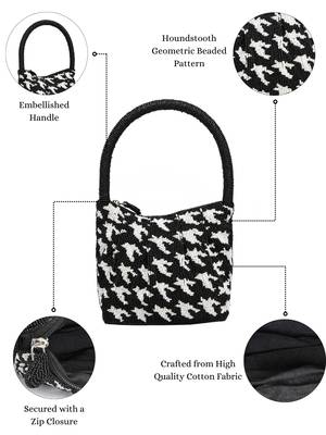  beaded muse black cotton houndstooth geometric beaded clutch 4