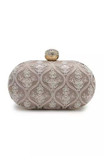 Anekaant woven reverie lilac faux silk floral vine embroidered clutch