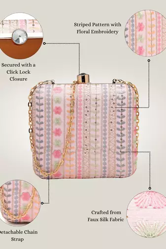 Anekaant woven reverie pink faux silk floral embroidered clutch