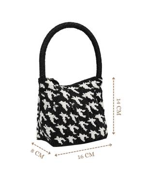  beaded muse black cotton houndstooth geometric beaded clutch 5