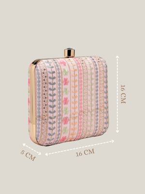 woven reverie pink faux silk floral embroidered clutch 5