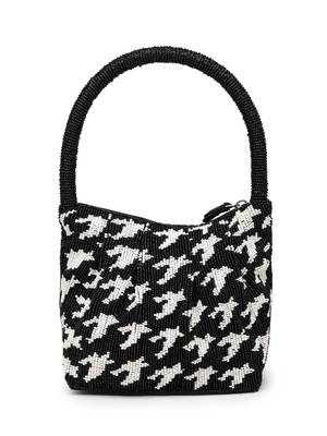  beaded muse black cotton houndstooth geometric beaded clutch 6