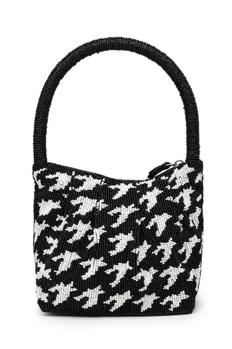 Anekaant beaded muse black cotton houndstooth geometric beaded clutch