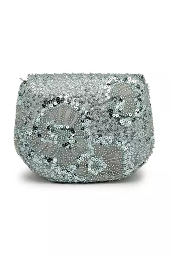 Anekaant petal posh steel blue faux silk floral embellished clutch