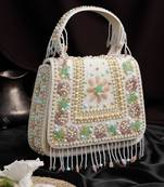 Anekaant blush & bead ivory satin concentric beadwork embellished clutch