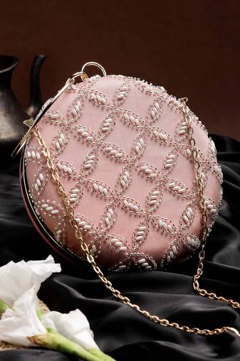 Anekaant glided gleam pink net diamond embellished clutch