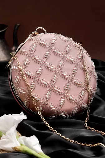 Anekaant glided gleam pink net diamond embellished clutch