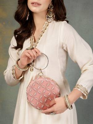Anekaant glided gleam pink net diamond embellished clutch 3