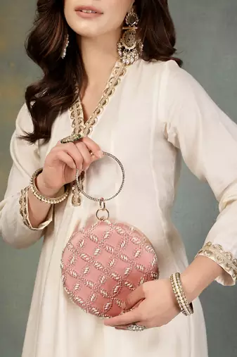 Anekaant glided gleam pink net diamond embellished clutch