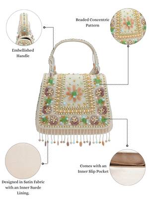 Anekaant blush & bead ivory satin concentric beadwork embellished clutch 4