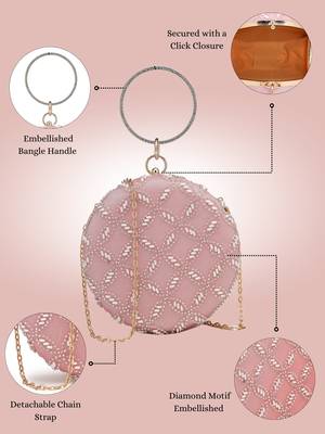 Anekaant glided gleam pink net diamond embellished clutch 4