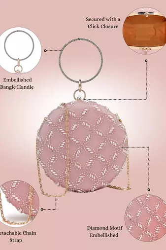Anekaant glided gleam pink net diamond embellished clutch