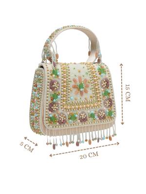 Anekaant blush & bead ivory satin concentric beadwork embellished clutch 5