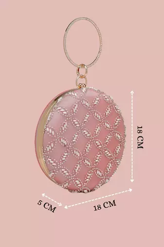 Anekaant glided gleam pink net diamond embellished clutch