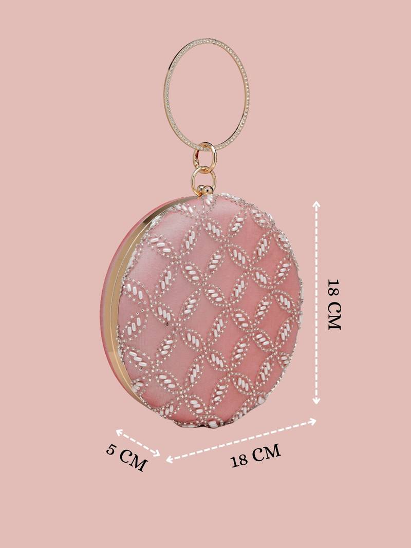 Anekaant glided gleam pink net diamond embellished clutch