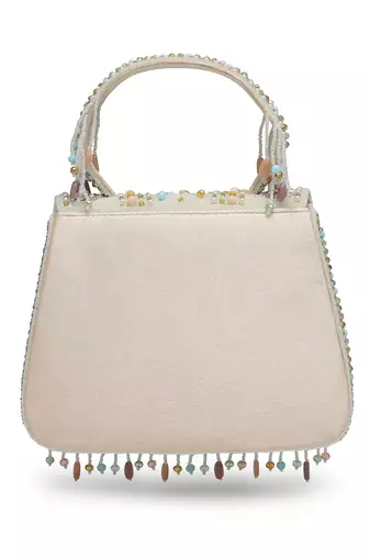 Anekaant blush & bead ivory satin concentric beadwork embellished clutch