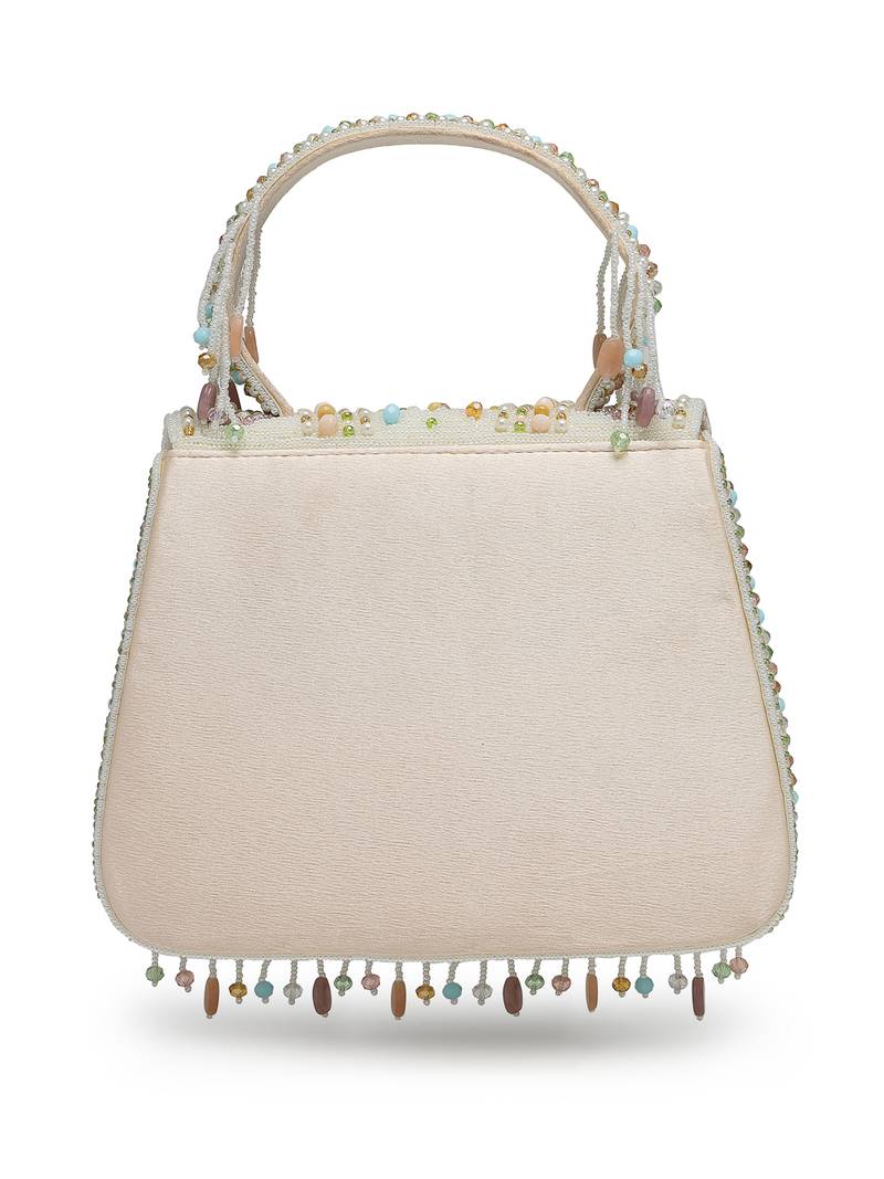 Anekaant blush & bead ivory satin concentric beadwork embellished clutch