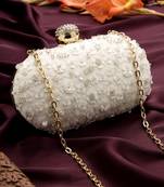 Anekaant glided gleam ivory net floral embellished clutch