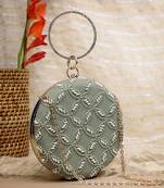 Anekaant glided gleam sage green net diamond embellished clutch