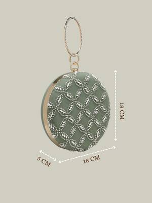 Anekaant glided gleam sage green net diamond embellished clutch 5