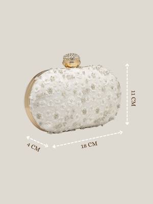 Anekaant glided gleam ivory net floral embellished clutch 5