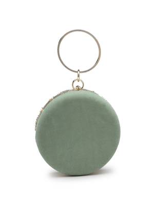 Anekaant glided gleam sage green net diamond embellished clutch 6