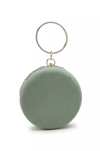 Anekaant glided gleam sage green net diamond embellished clutch