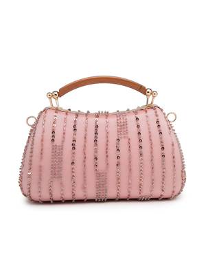 Anekaant glided gleam dusty pink net striped embellished clutch 6