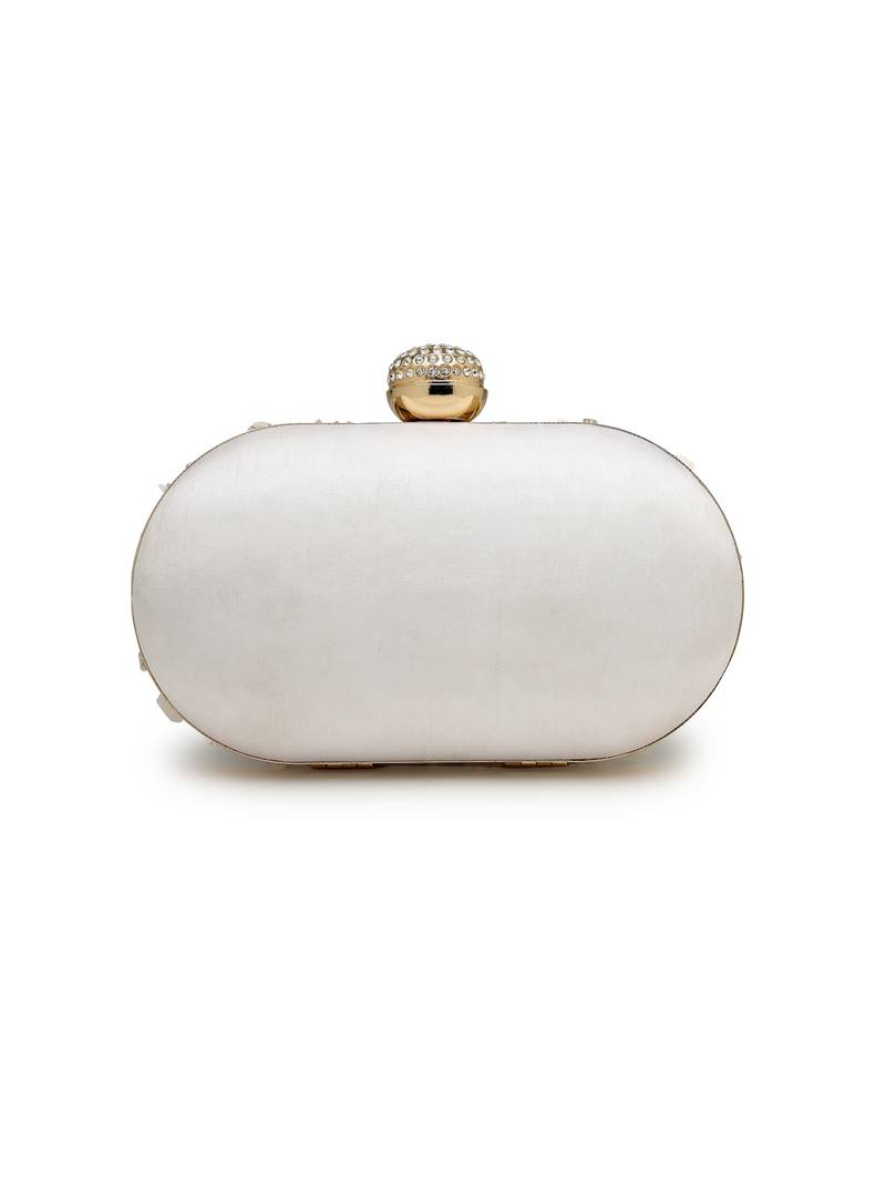 Anekaant glided gleam ivory net floral embellished clutch