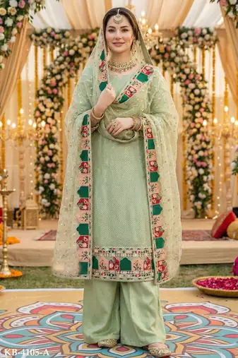 green georgette embroidered sequin salwar kameez