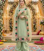 green georgette suit with embroidery & sequin work