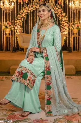 sky blue georgette embroidered sequin salwar kameez
