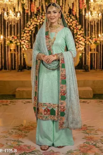 sky blue georgette embroidered sequin salwar kameez